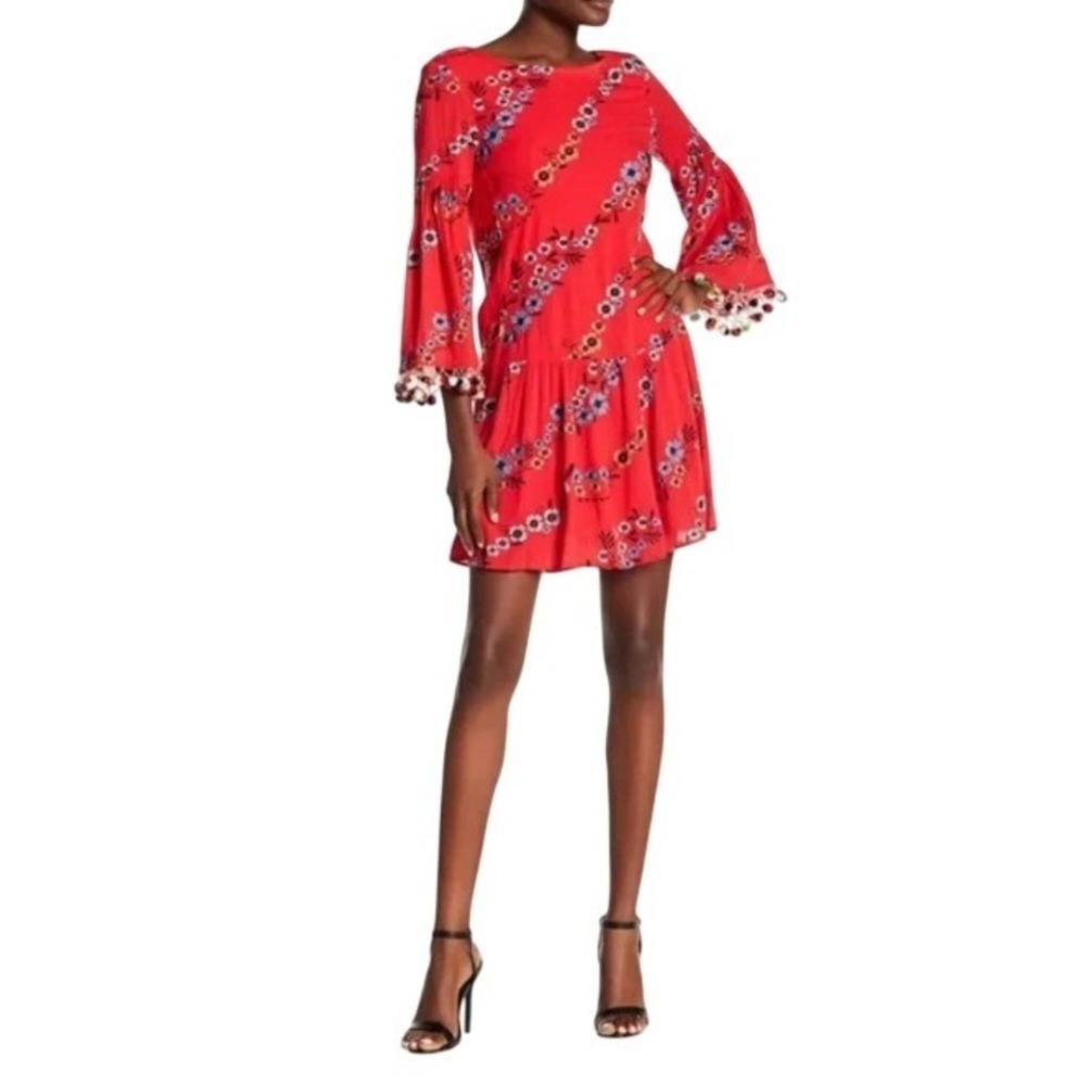 NWT Nicole Miller New York Red Floral Embroidered Dress Size 14 Boho‎